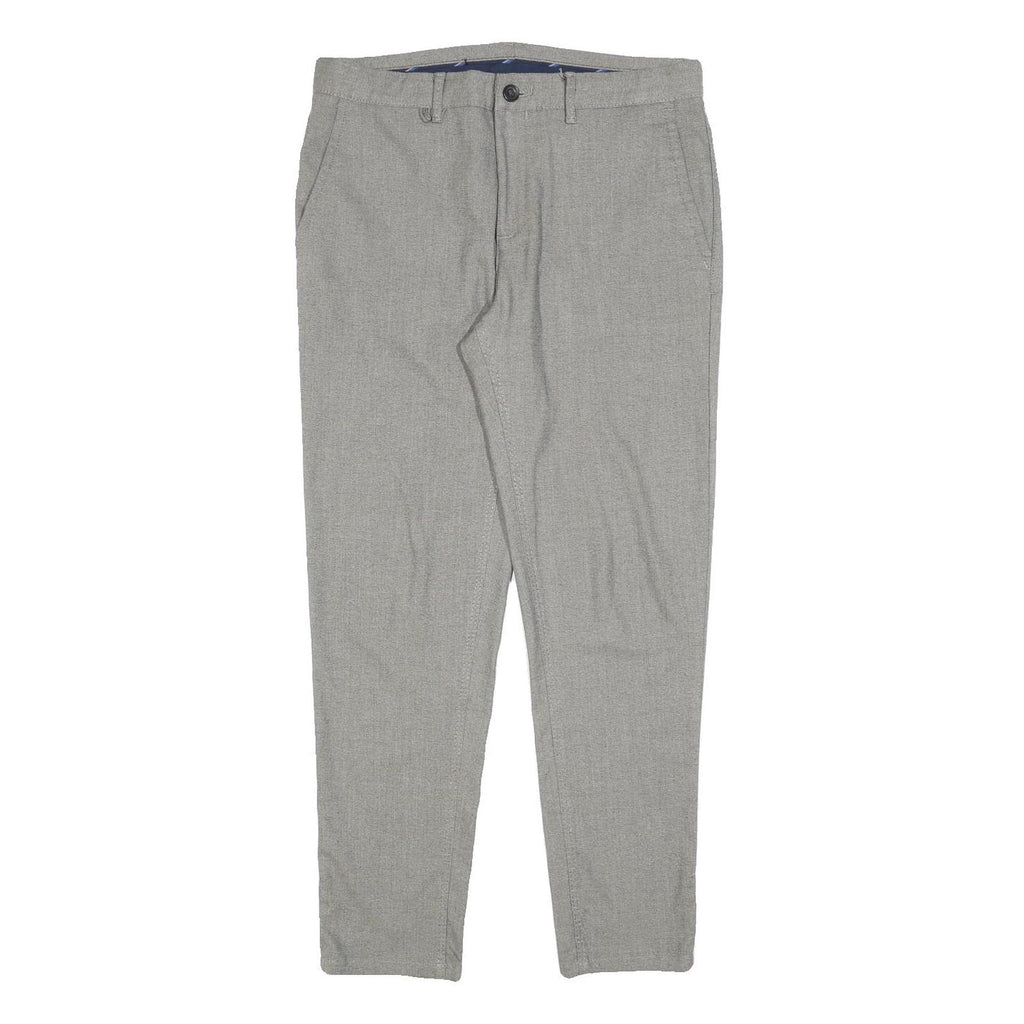 ZARA Mens Slim Grey Cotton Blend Trousers W32 L30 Casual Smart Zip Closure