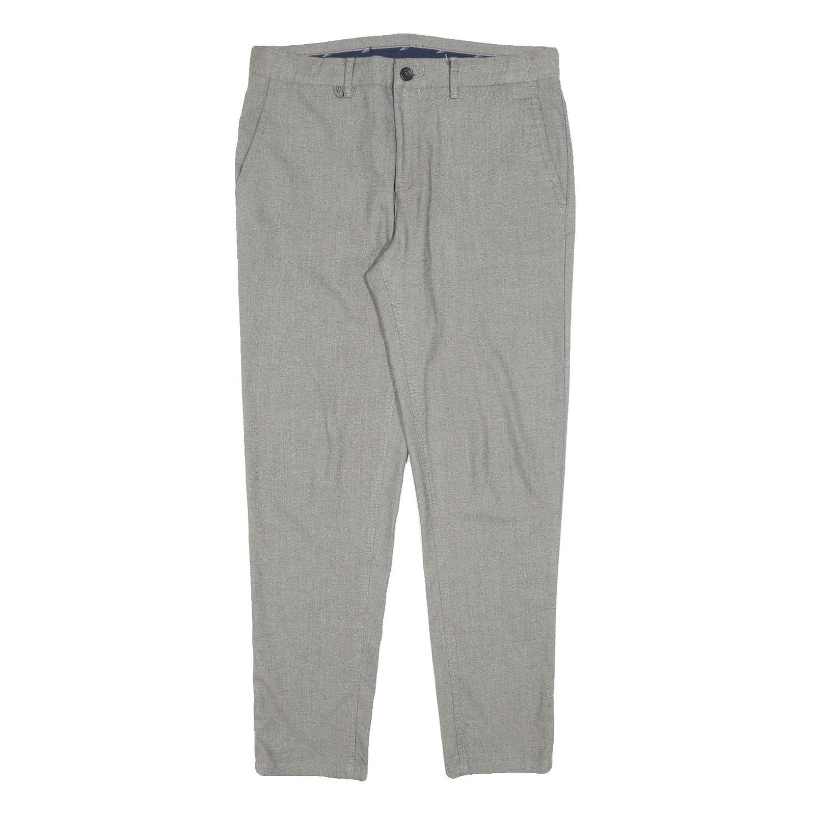 ZARA Mens Slim Grey Cotton Blend Trousers W32 L30 Casual Smart Zip Closure