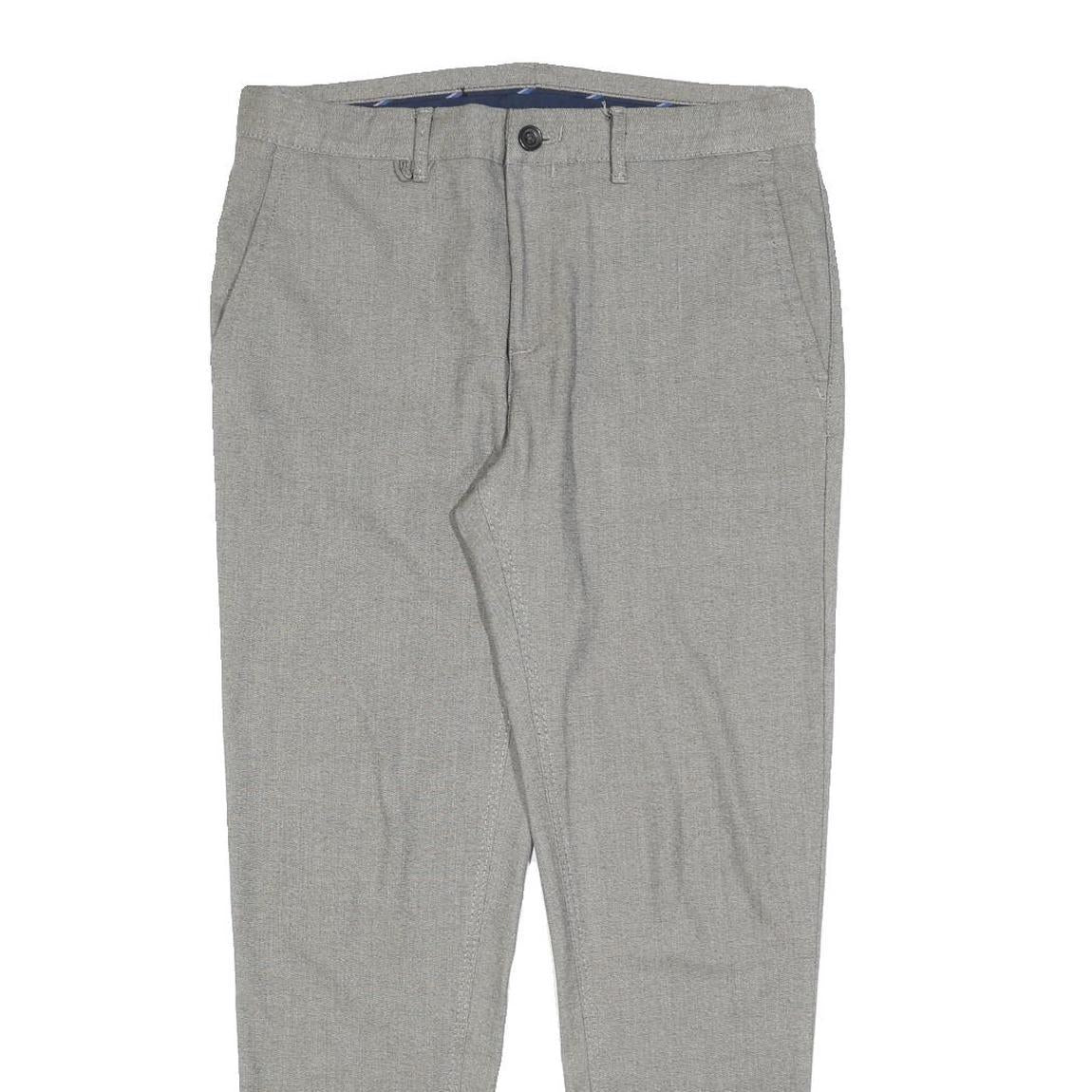 ZARA Mens Slim Grey Cotton Blend Trousers W32 L30 Casual Smart Zip Closure