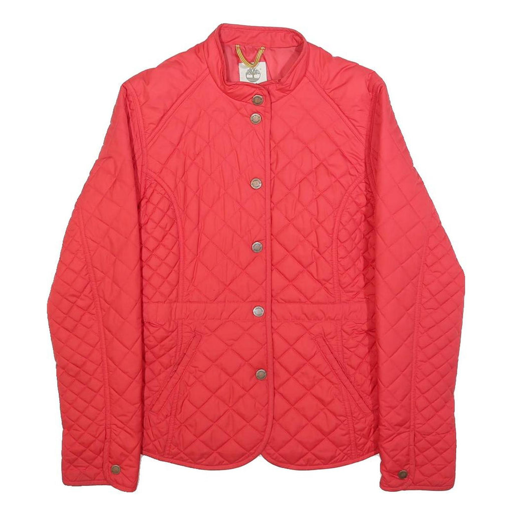 TIMBERLAND Womens Red Quilted Jacket S Polyester Button Closure Casual Outerwear