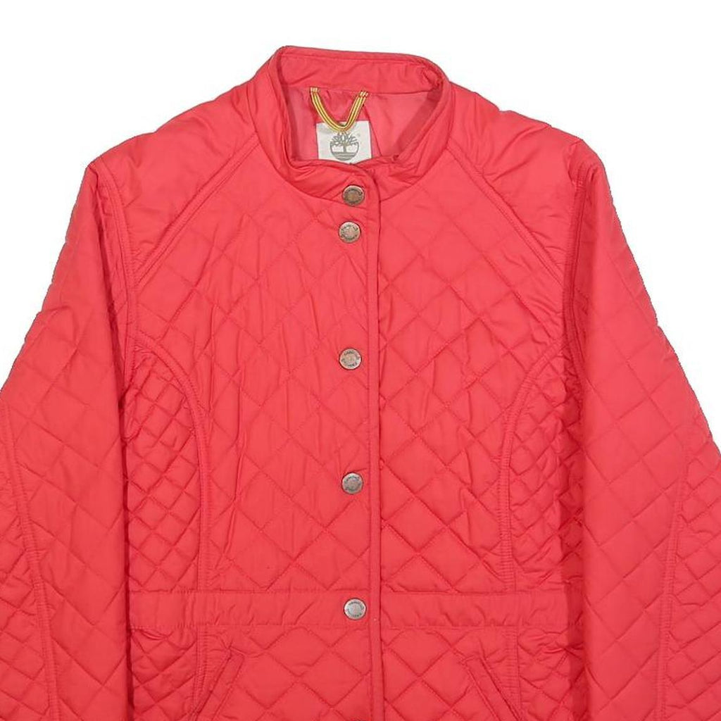 TIMBERLAND Womens Red Quilted Jacket S Polyester Button Closure Casual Outerwear