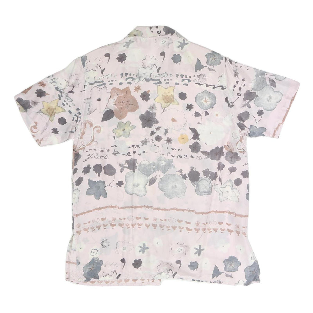 DE VILLE Womens Pink Printed Silk Shirt Short Sleeve Collar S Elegant Floral