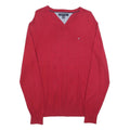 TOMMY HILFIGER Mens Red Plain V-Neck Basic Knit M Cotton Blend Jumper