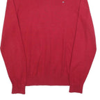 TOMMY HILFIGER Mens Red Plain V-Neck Basic Knit M Cotton Blend Jumper
