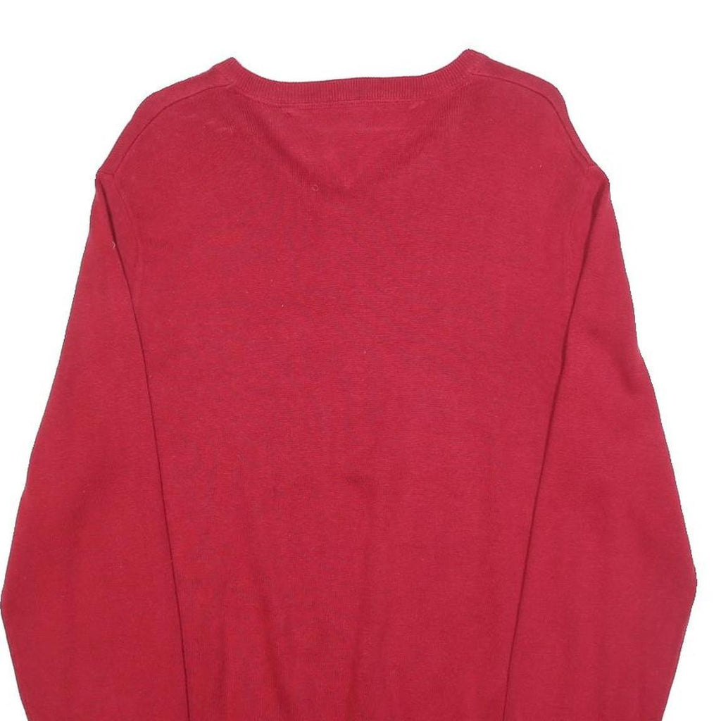 TOMMY HILFIGER Mens Red Plain V-Neck Basic Knit M Cotton Blend Jumper