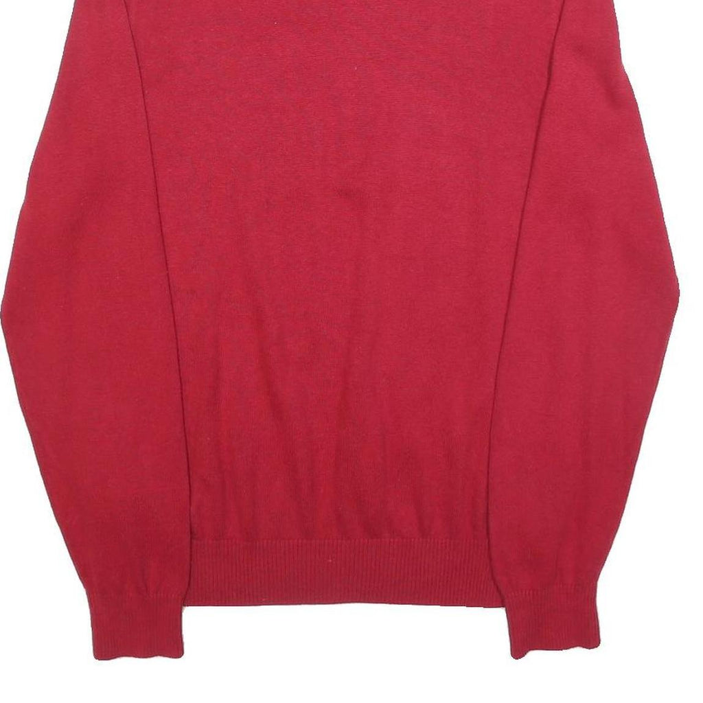 TOMMY HILFIGER Mens Red Plain V-Neck Basic Knit M Cotton Blend Jumper