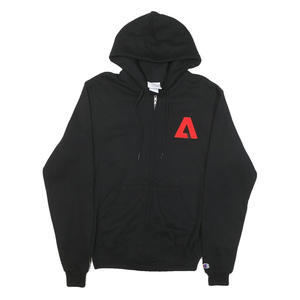 CHAMPION Mens Black Red Zip Up Hoodie S Cotton Blend Graphic Zip