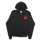 CHAMPION Mens Black Red Zip Up Hoodie S Cotton Blend Graphic Zip