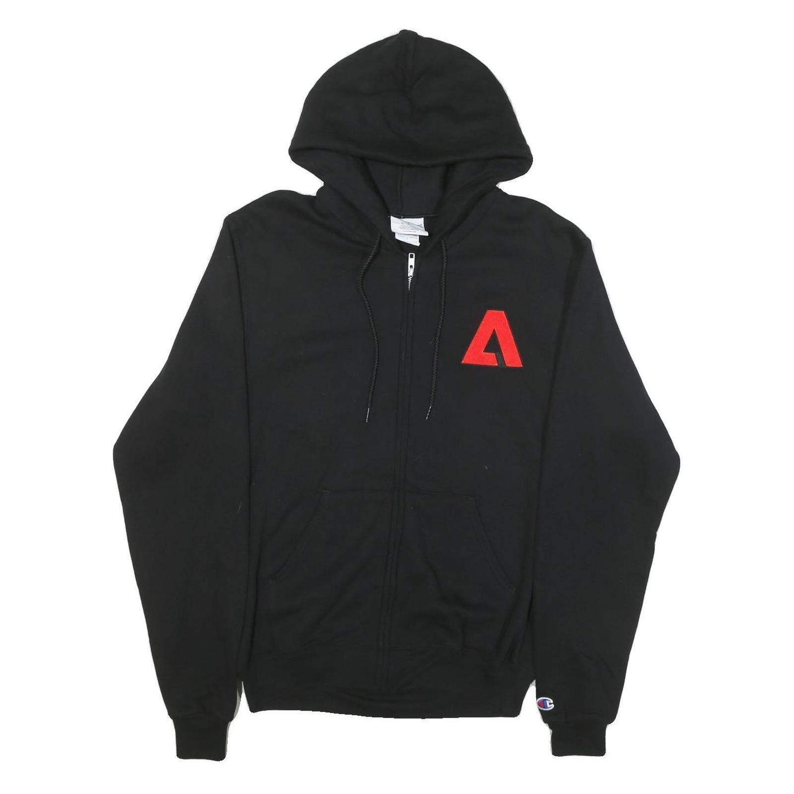 CHAMPION Mens Black Red Zip Up Hoodie S Cotton Blend Graphic Zip