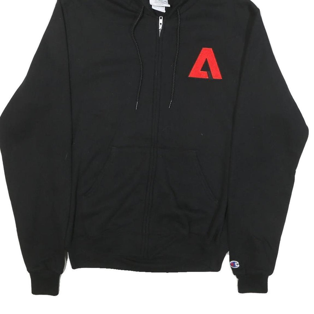 CHAMPION Mens Black Red Zip Up Hoodie S Cotton Blend Graphic Zip