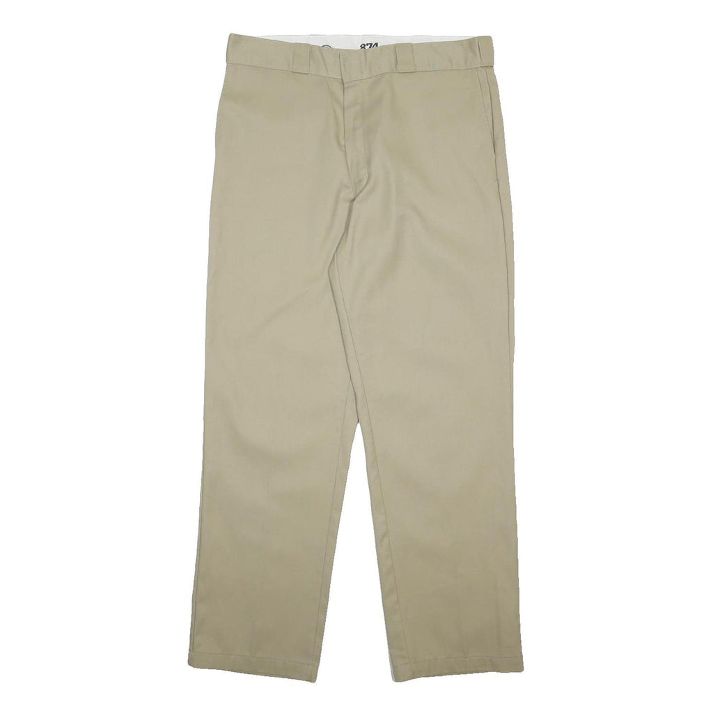 DICKIES Mens Cotton Blend Beige Regular Fit Straight Trousers W36 L32 Workwear
