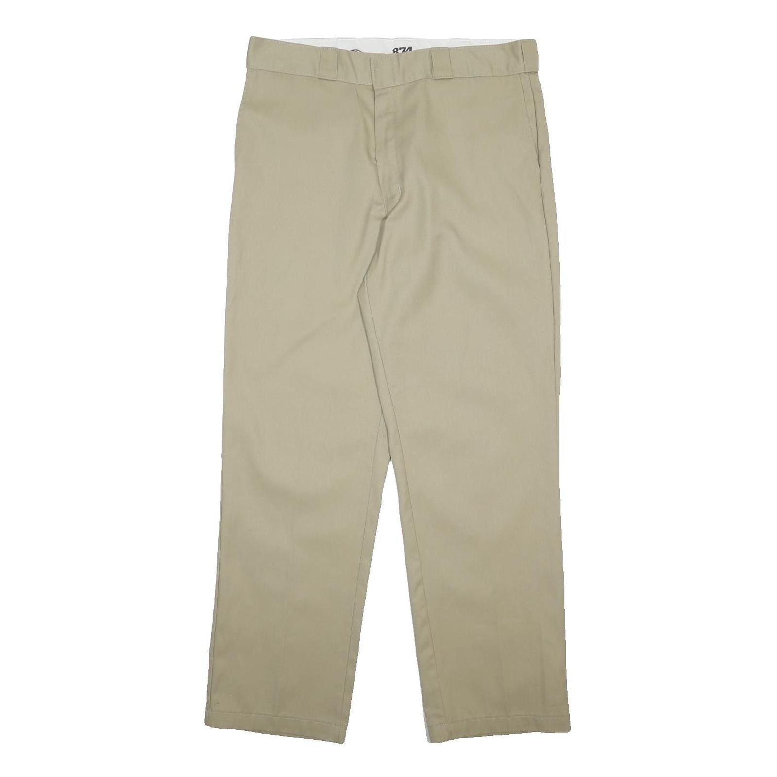 DICKIES Mens Cotton Blend Beige Regular Fit Straight Trousers W36 L32 Workwear
