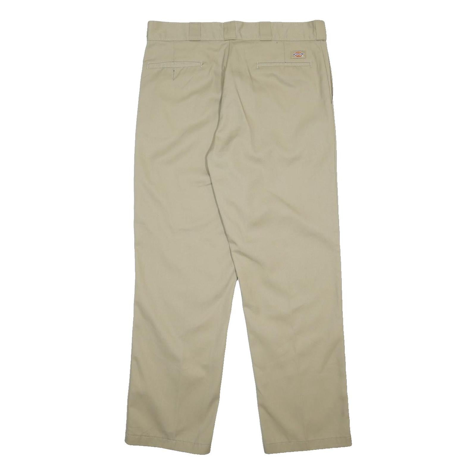 DICKIES Mens Cotton Blend Beige Regular Fit Straight Trousers W36 L32 Workwear