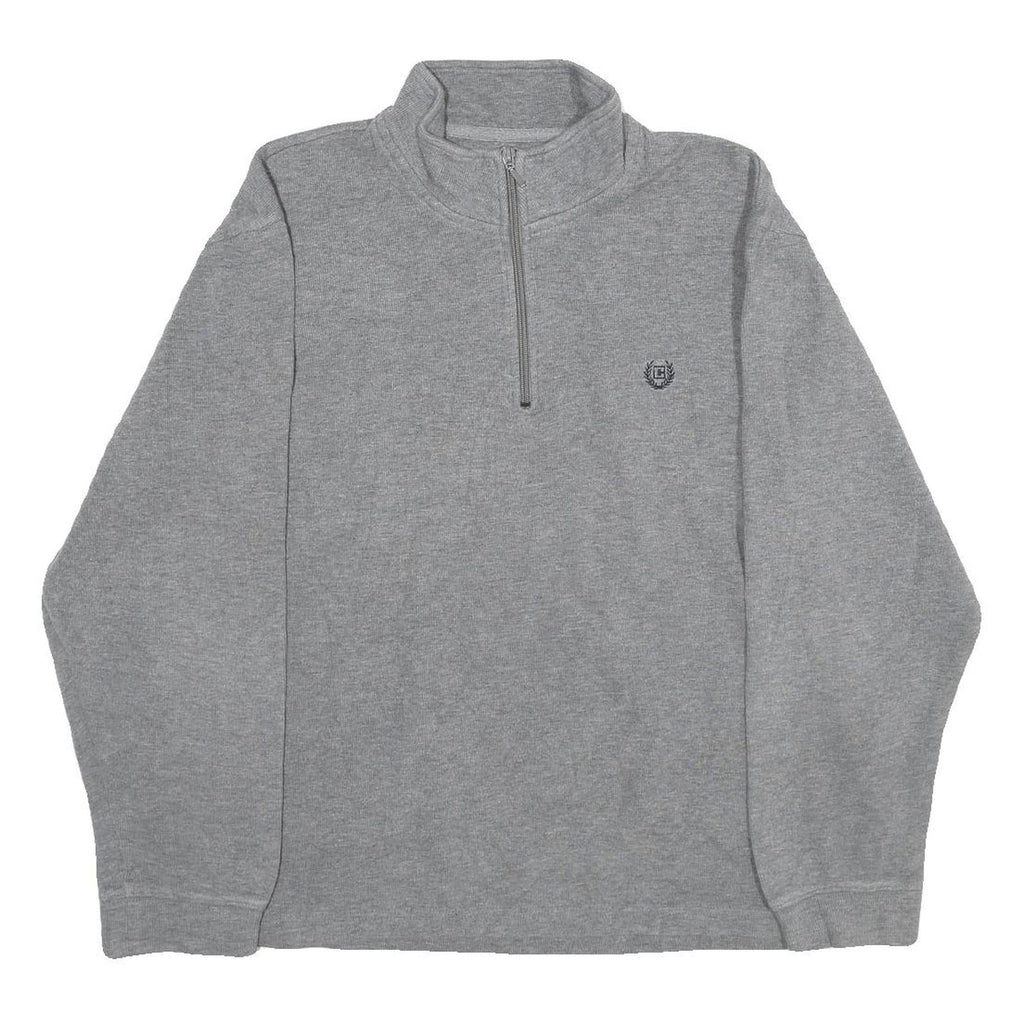 CHAPS Mens Grey Pullover Plain 1/4 Zip Knit Jumper L Logo Embroidered Casual