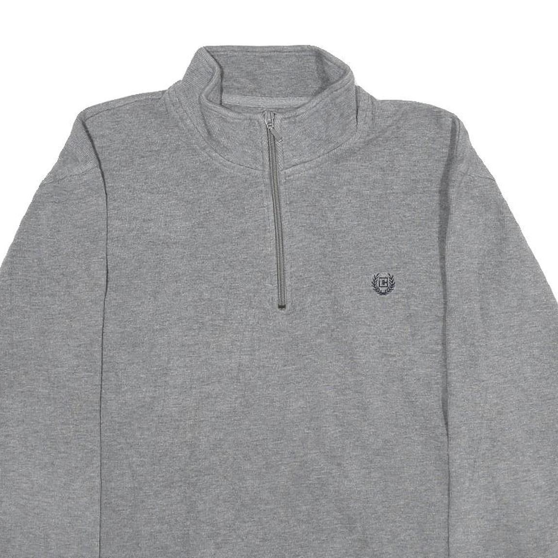 CHAPS Mens Grey Pullover Plain 1/4 Zip Knit Jumper L Logo Embroidered Casual