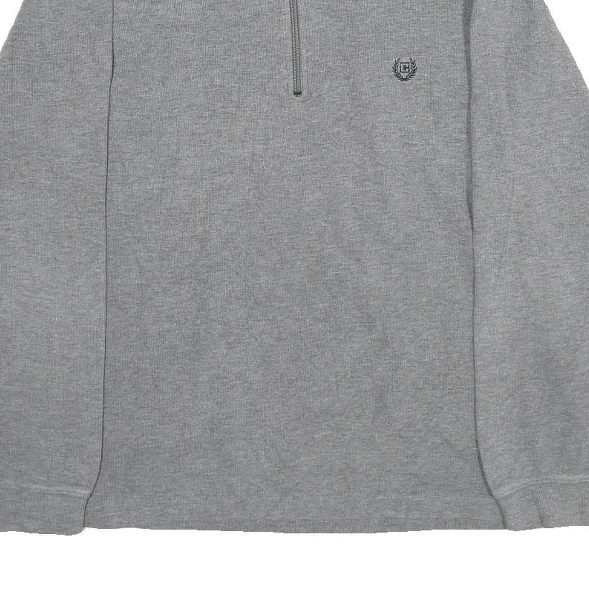 CHAPS Mens Grey Pullover Plain 1/4 Zip Knit Jumper L Logo Embroidered Casual