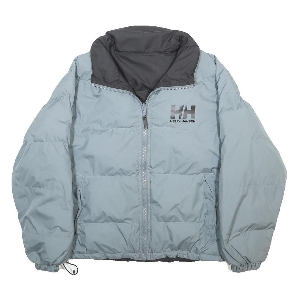 HELLY HANSEN Womens Grey & Black Reversible Puffer Jacket L Polyester Zip