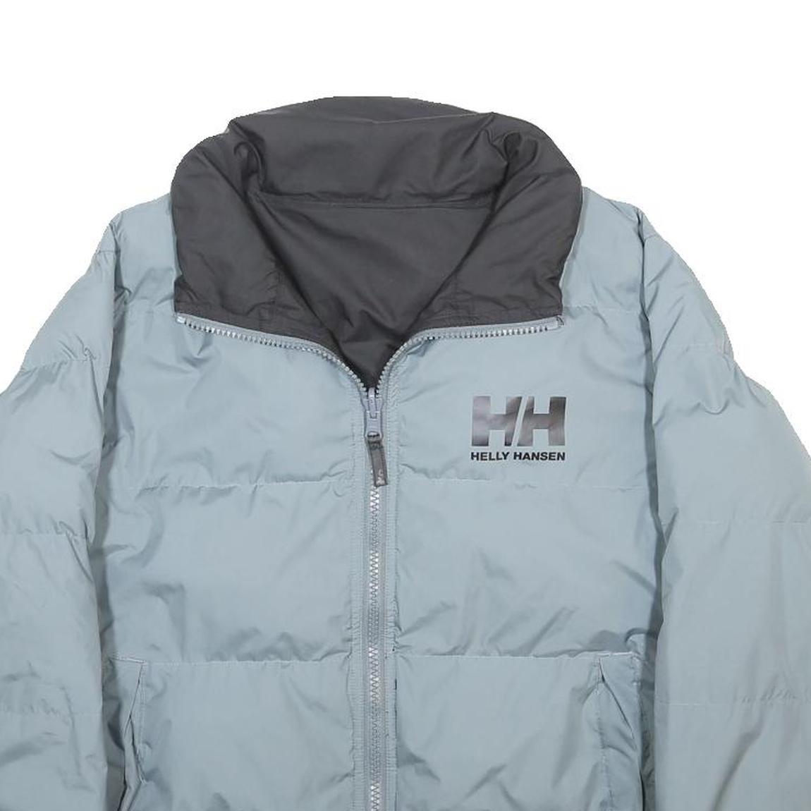 HELLY HANSEN Womens Grey & Black Reversible Puffer Jacket L Polyester Zip
