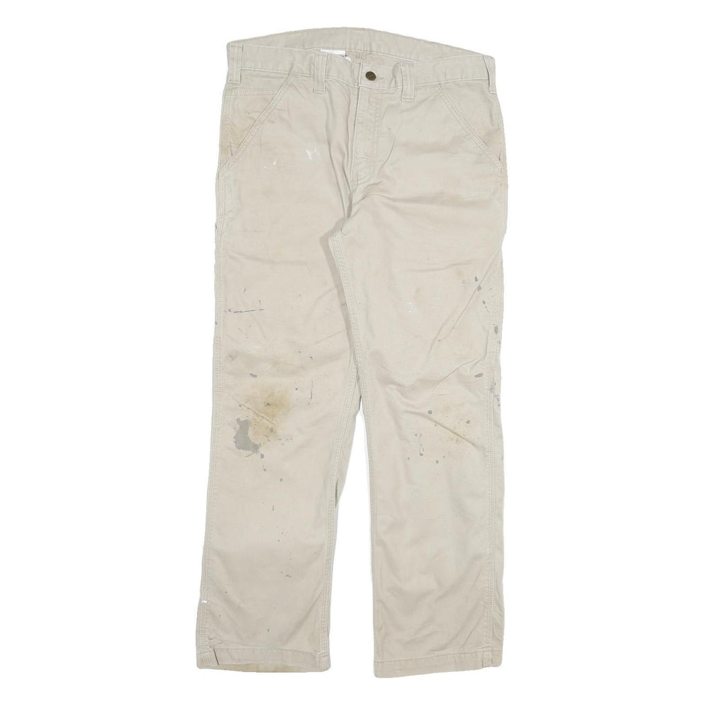 CARHARTT Mens Cotton Blend Beige Relaxed Straight Trousers W33 L30 Workwear