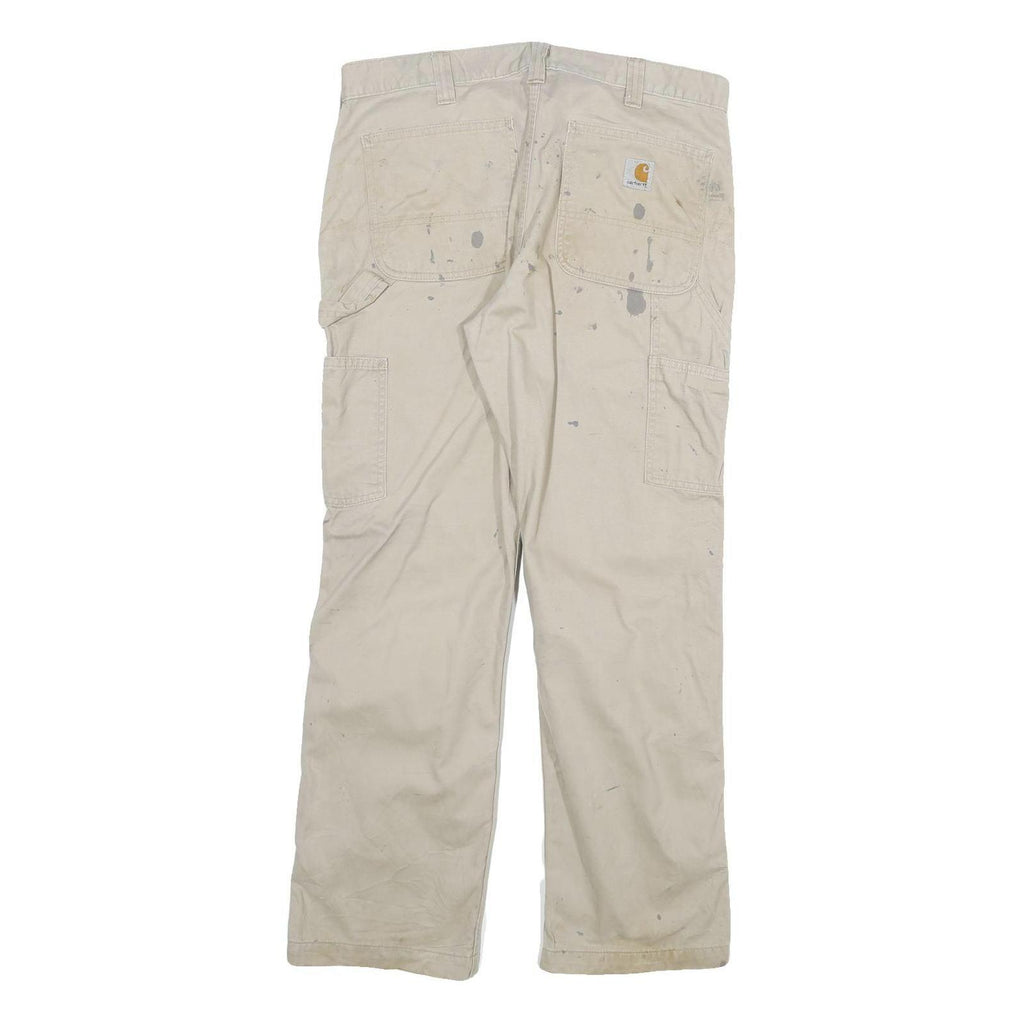CARHARTT Mens Cotton Blend Beige Relaxed Straight Trousers W33 L30 Workwear