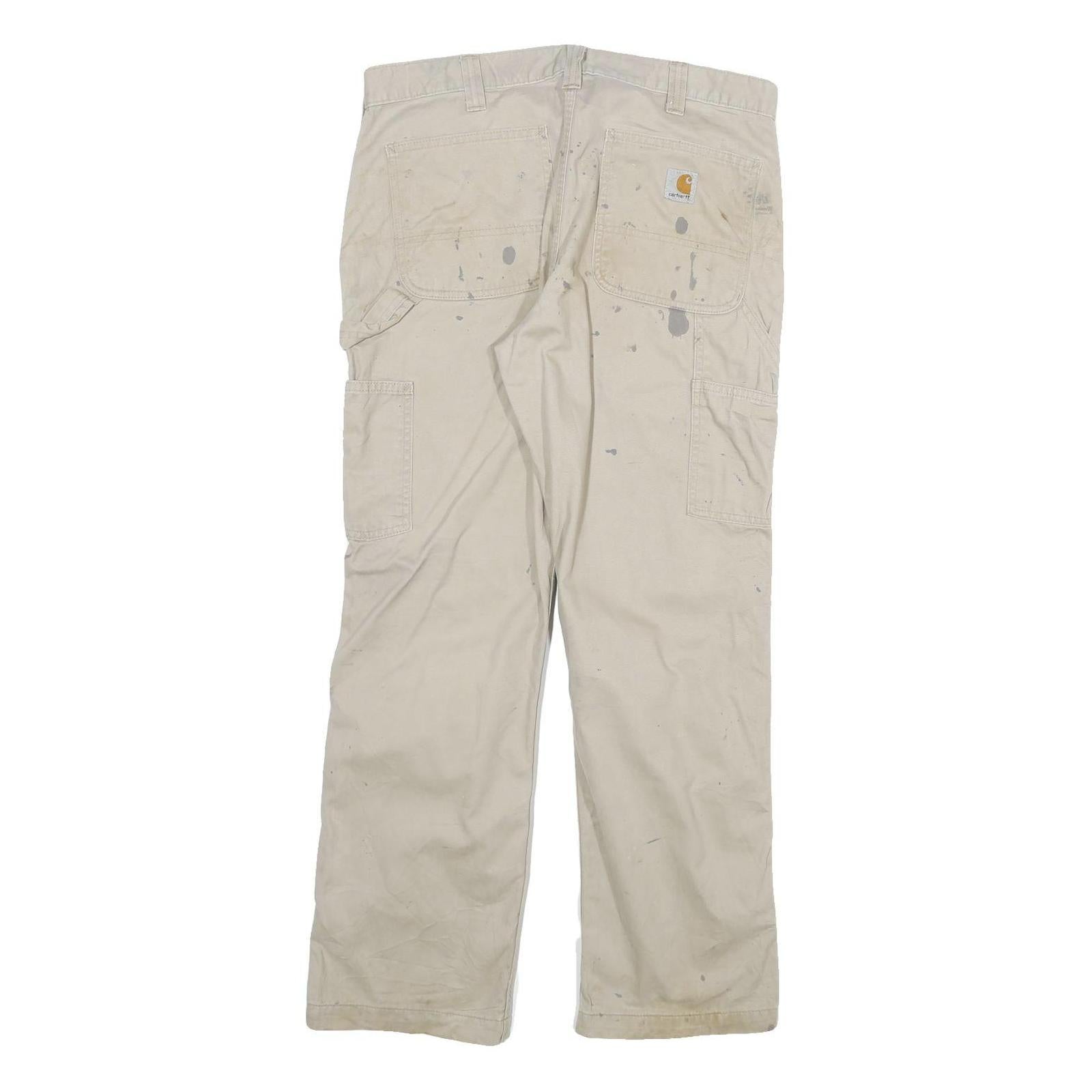 CARHARTT Mens Cotton Blend Beige Relaxed Straight Trousers W33 L30 Workwear