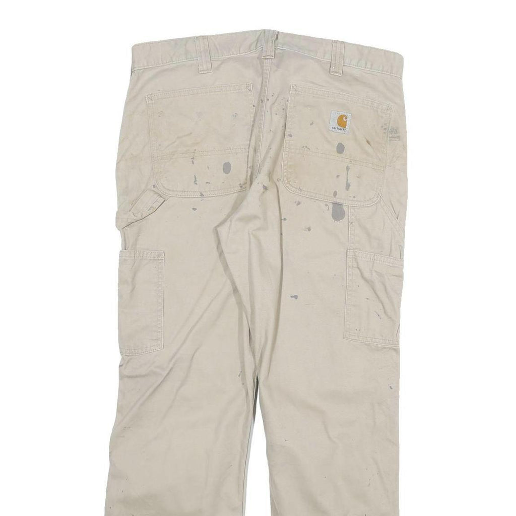 CARHARTT Mens Cotton Blend Beige Relaxed Straight Trousers W33 L30 Workwear