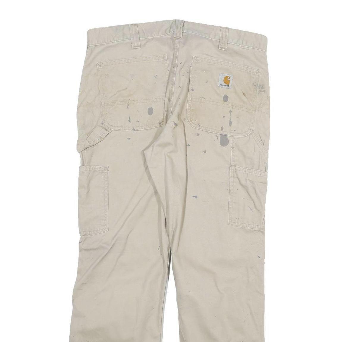 CARHARTT Mens Cotton Blend Beige Relaxed Straight Trousers W33 L30 Workwear