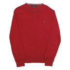 TOMMY HILFIGER Mens Red Plain Cotton Crew Neck Basic Knit L Jumper Casual