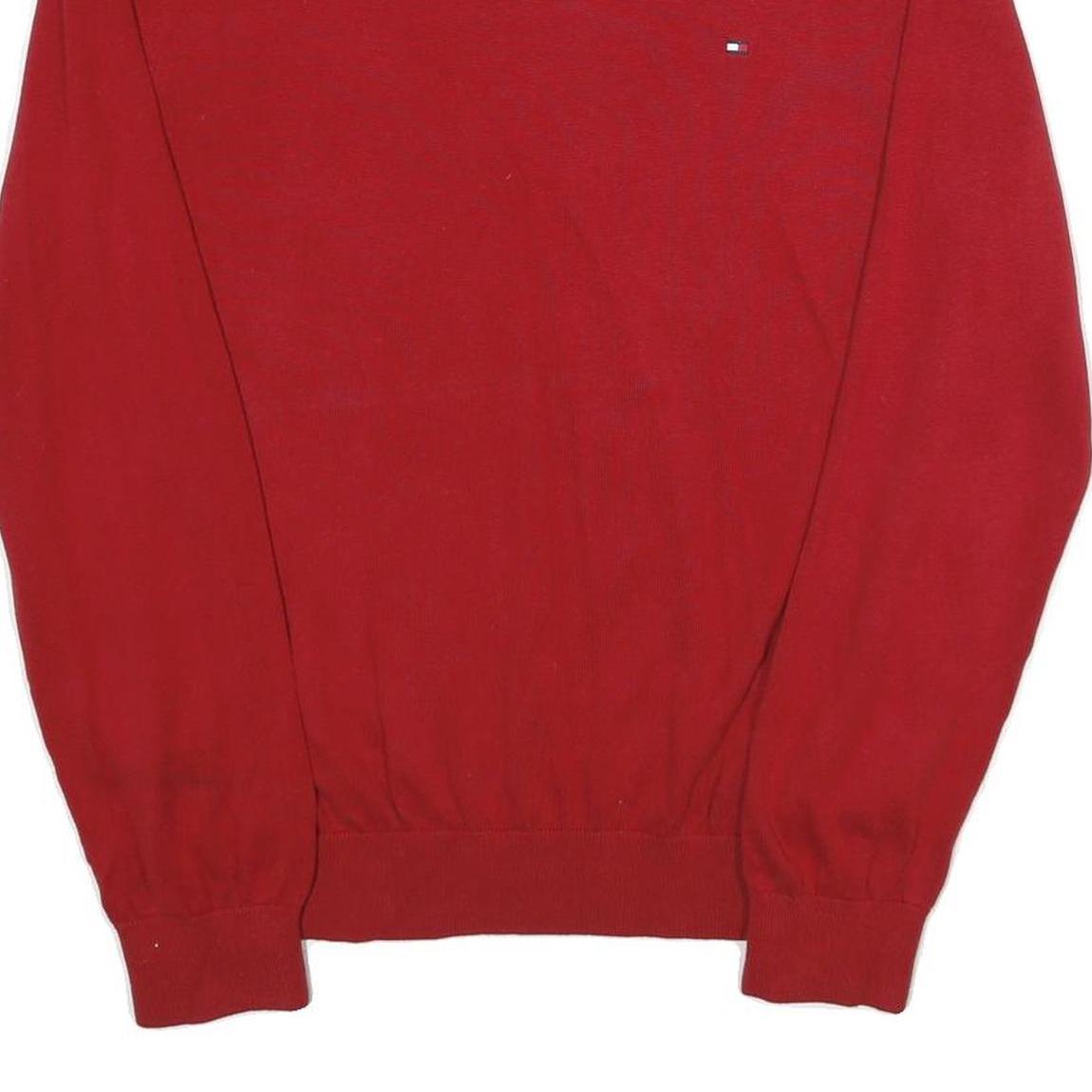 TOMMY HILFIGER Mens Red Plain Cotton Crew Neck Basic Knit L Jumper Casual