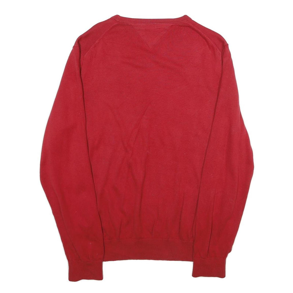 TOMMY HILFIGER Mens Red Plain Cotton Crew Neck Basic Knit L Jumper Casual