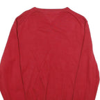 TOMMY HILFIGER Mens Red Plain Cotton Crew Neck Basic Knit L Jumper Casual