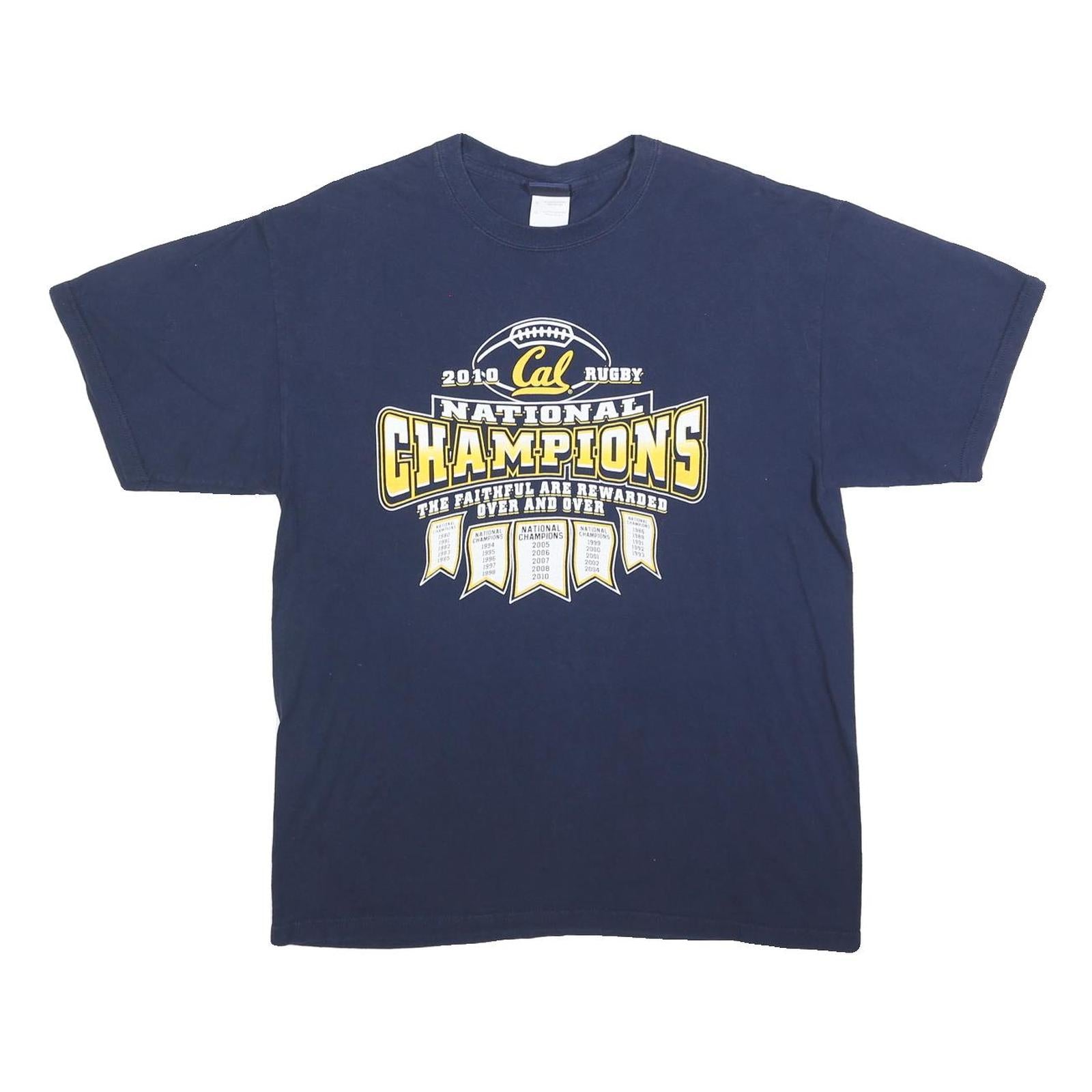 STEP AHEAD Mens Navy Blue Rugby National Champions T-Shirt L Short Sleeve Crew