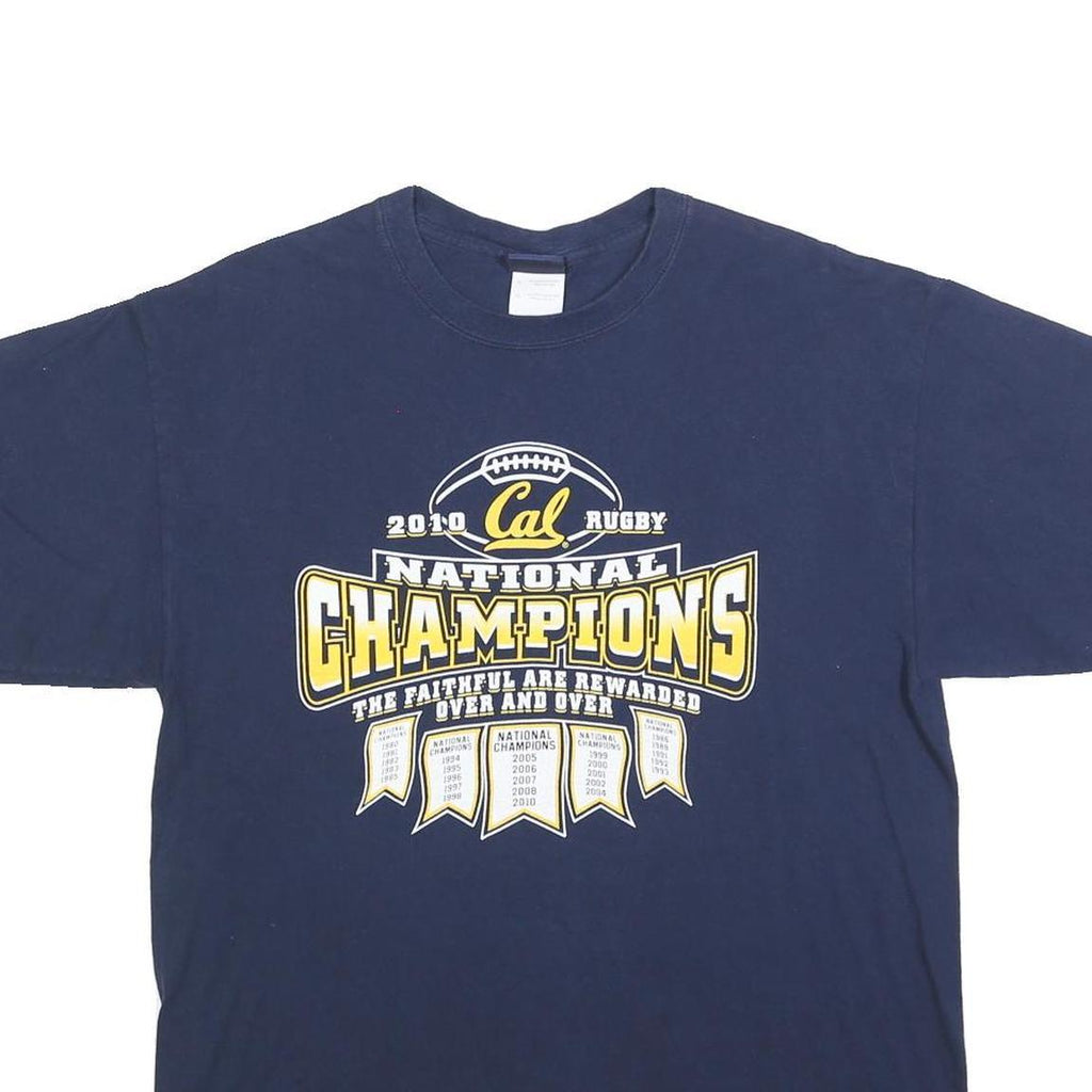 STEP AHEAD Mens Navy Blue Rugby National Champions T-Shirt L Short Sleeve Crew