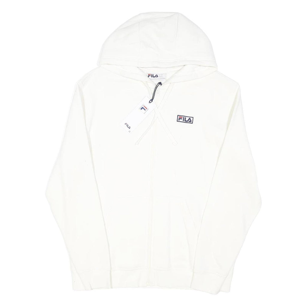FILA Mens White Cotton Blend Full Zip Hoodie M Classic Logo Sportswear