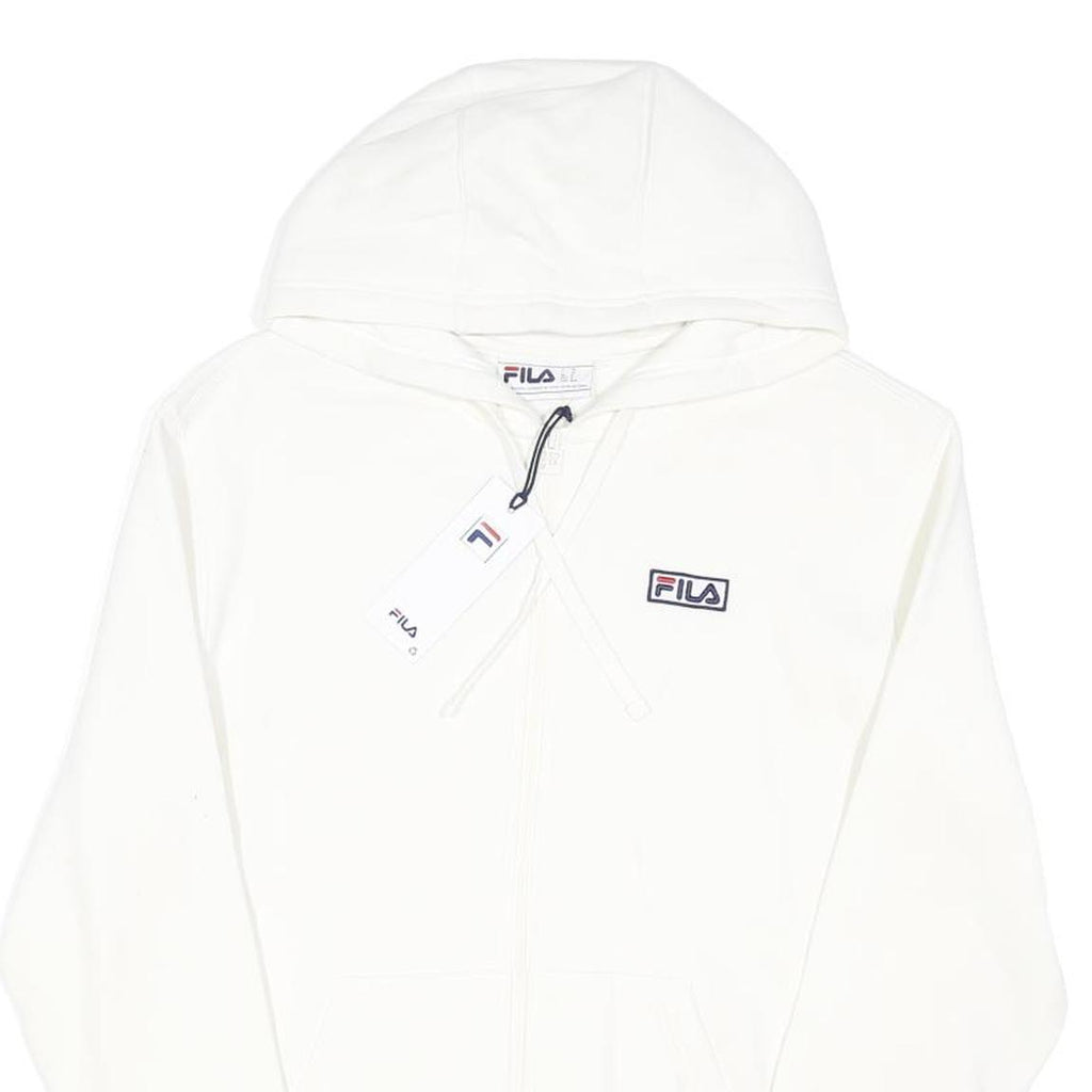 FILA Mens White Cotton Blend Full Zip Hoodie M Classic Logo Sportswear