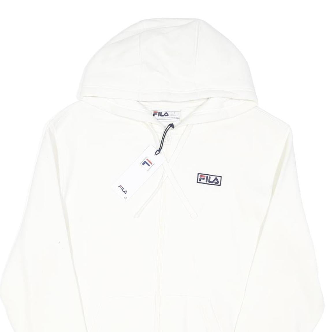 FILA Mens White Cotton Blend Full Zip Hoodie M Classic Logo Sportswear