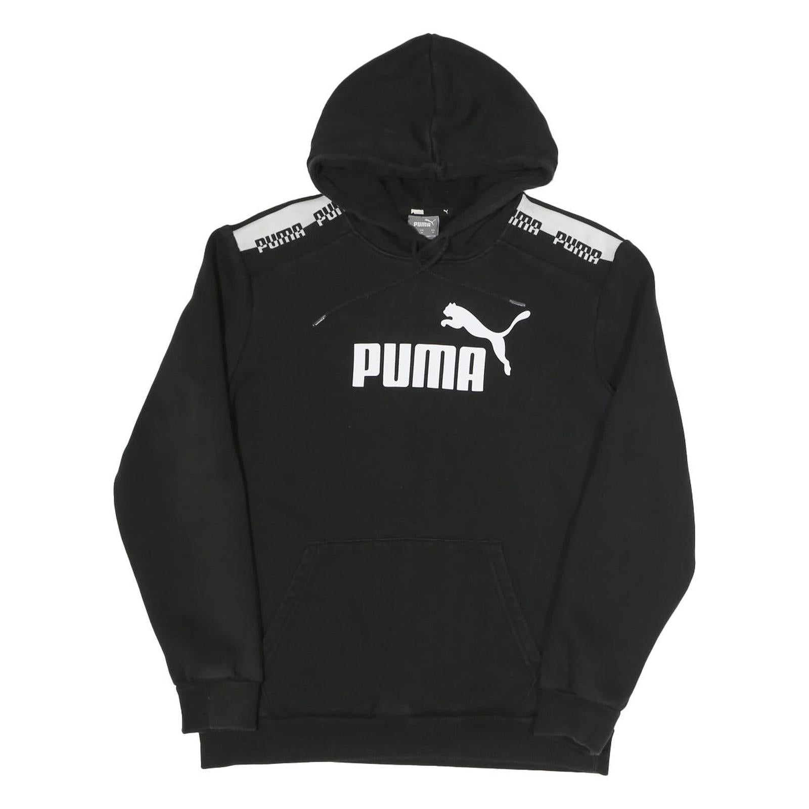 PUMA Mens Black Hoodie M Cotton Blend Pullover Drawstring Hooded Sweatshirt