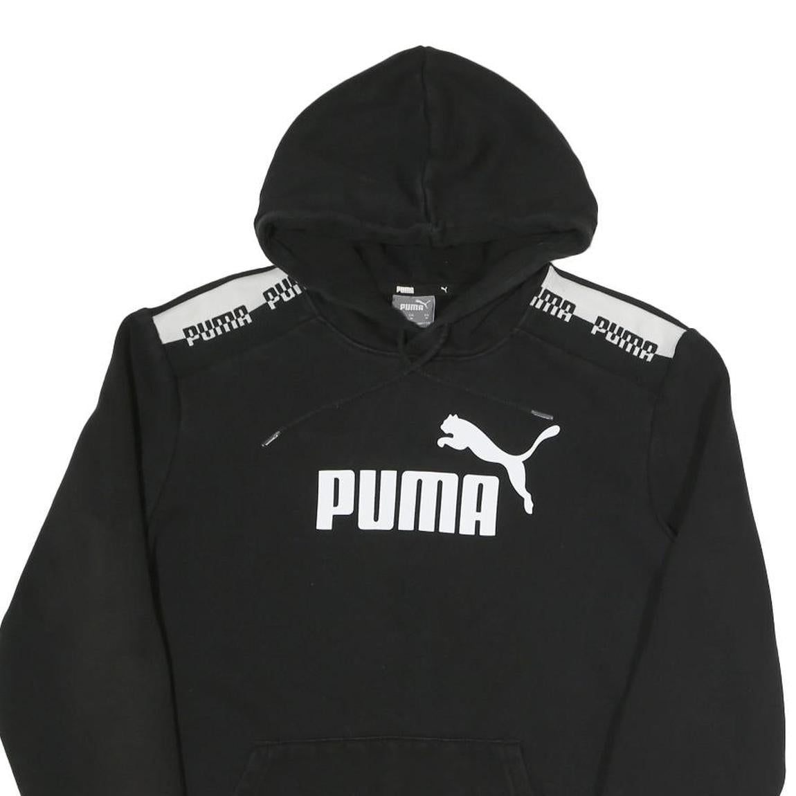 PUMA Mens Black Hoodie M Cotton Blend Pullover Drawstring Hooded Sweatshirt