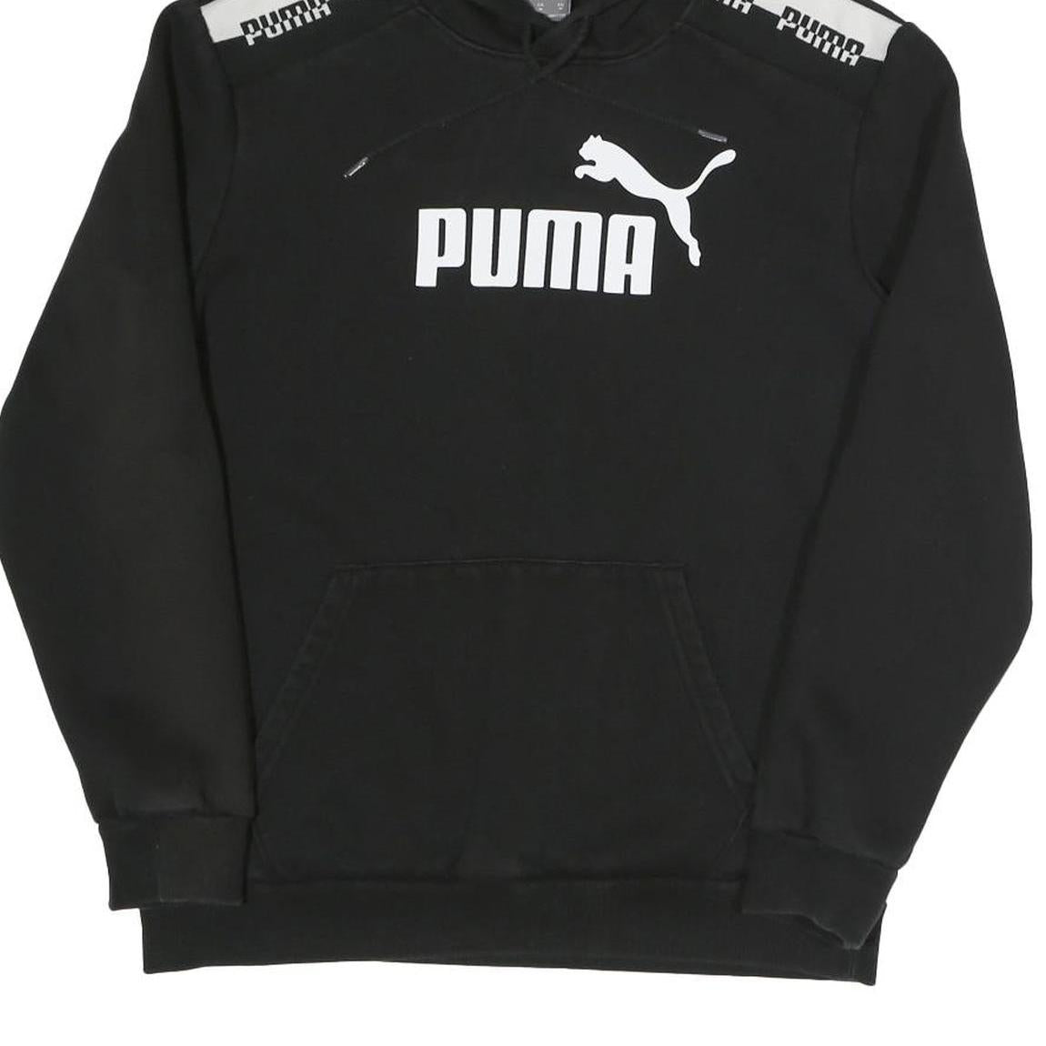 PUMA Mens Black Hoodie M Cotton Blend Pullover Drawstring Hooded Sweatshirt