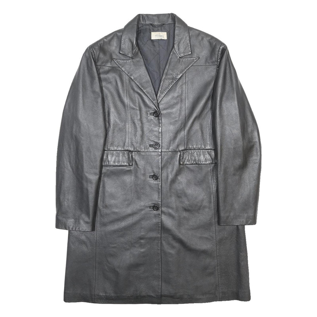 SKIN TONES Womens Black Leather Button Jacket UK 18 Classic Tailored Plain