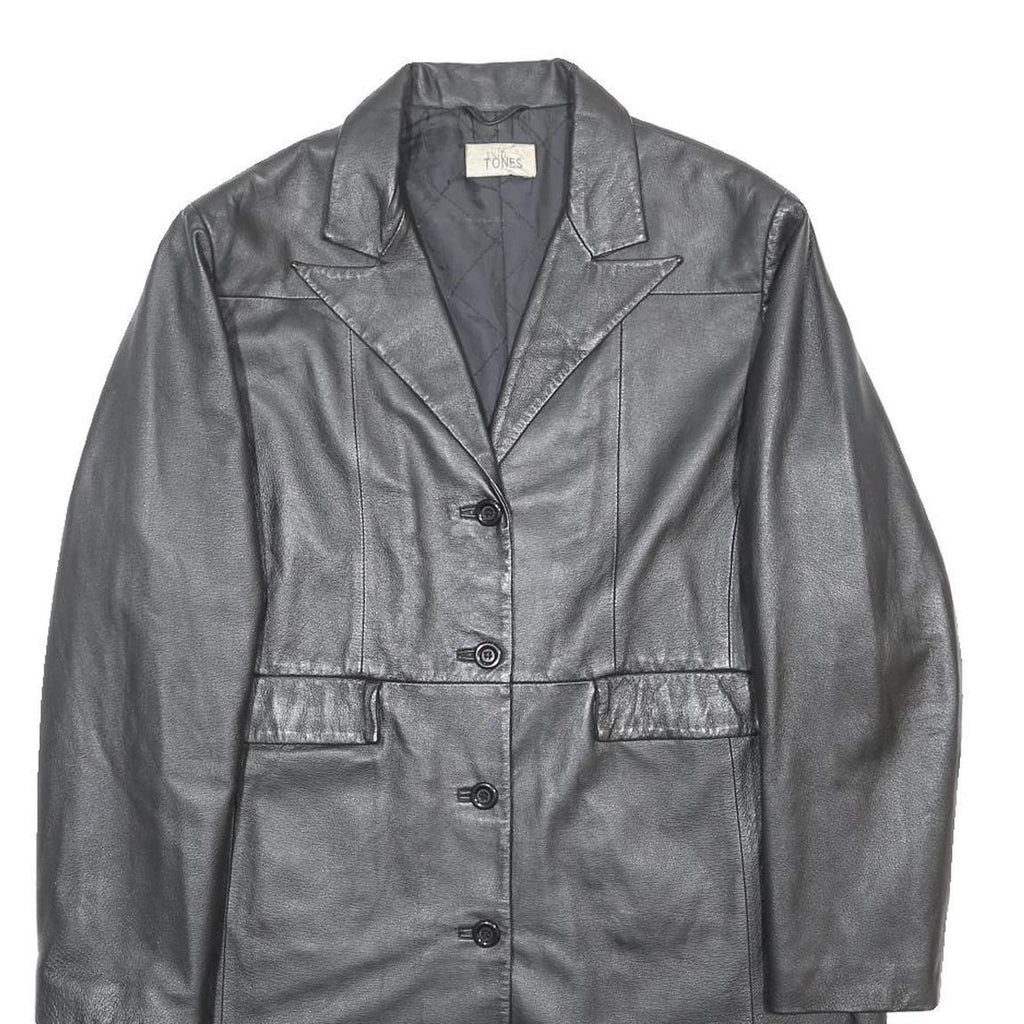 SKIN TONES Womens Black Leather Button Jacket UK 18 Classic Tailored Plain