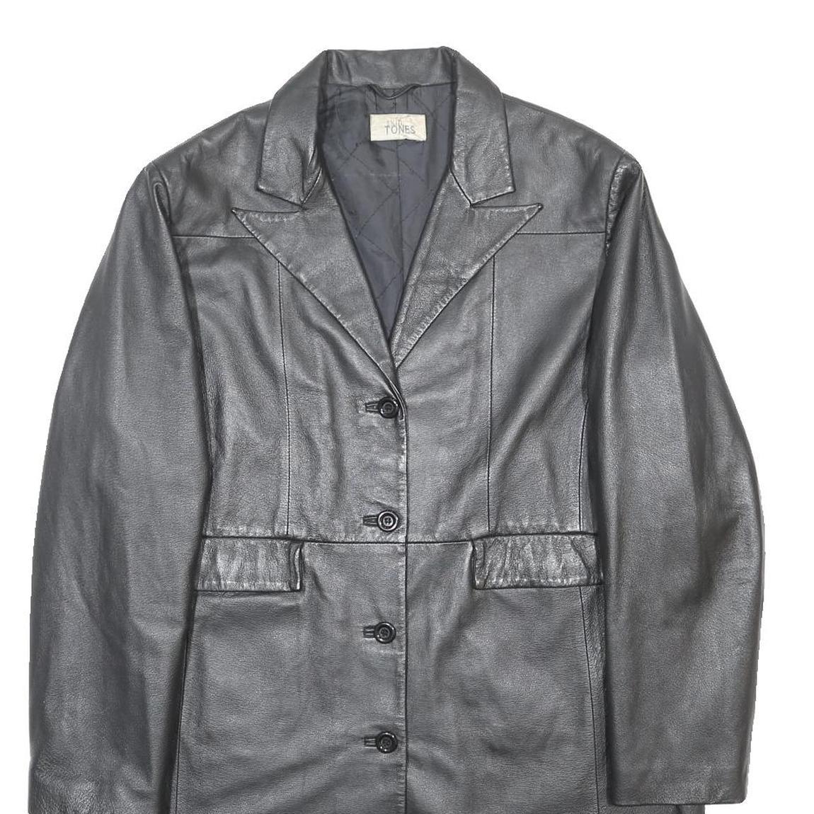 SKIN TONES Womens Black Leather Button Jacket UK 18 Classic Tailored Plain