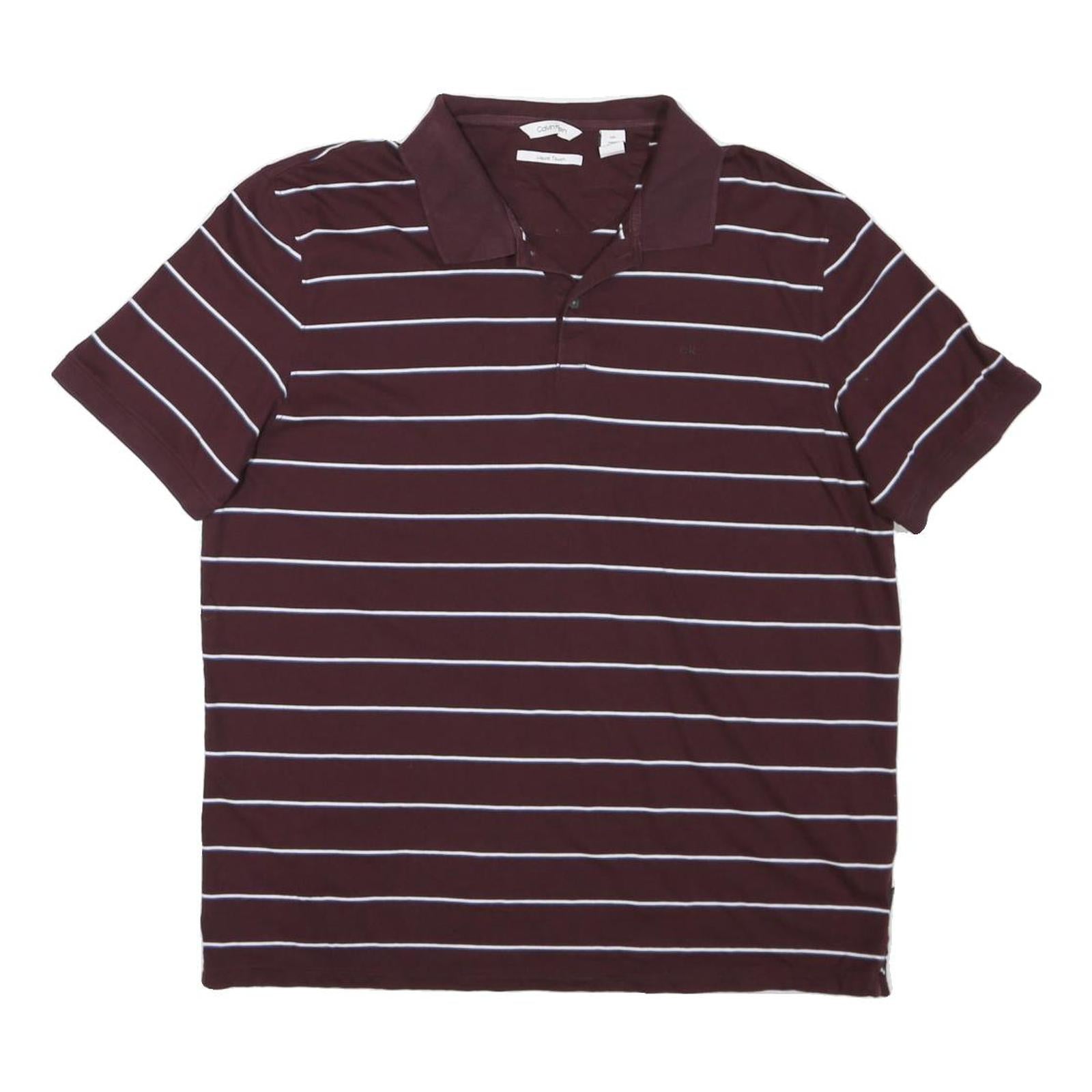 CALVIN KLEIN Mens Maroon & White Striped Short Sleeve Polo Shirt L Cotton Blend