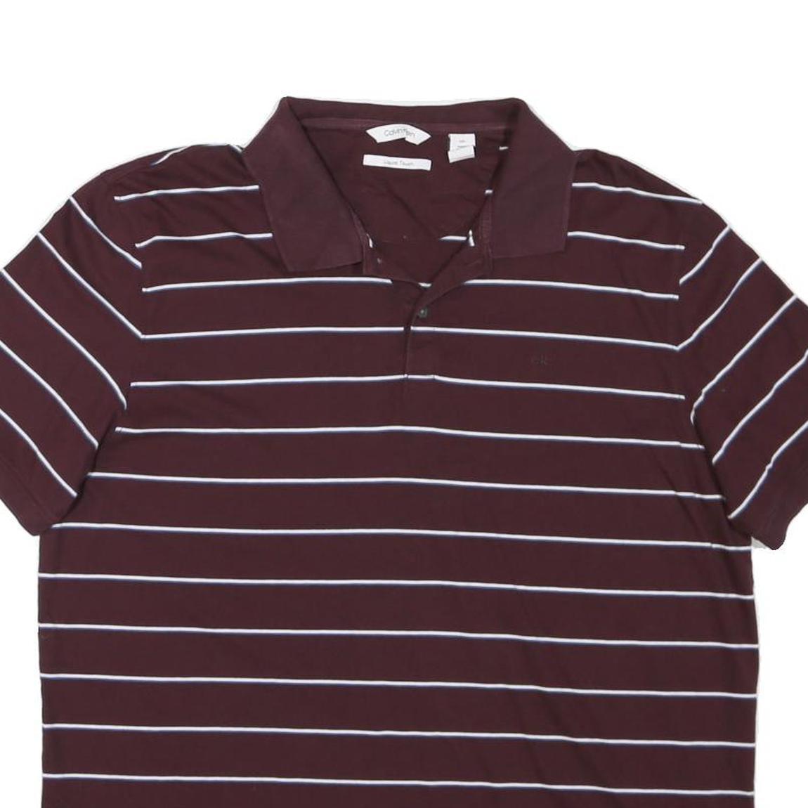 CALVIN KLEIN Mens Maroon & White Striped Short Sleeve Polo Shirt L Cotton Blend