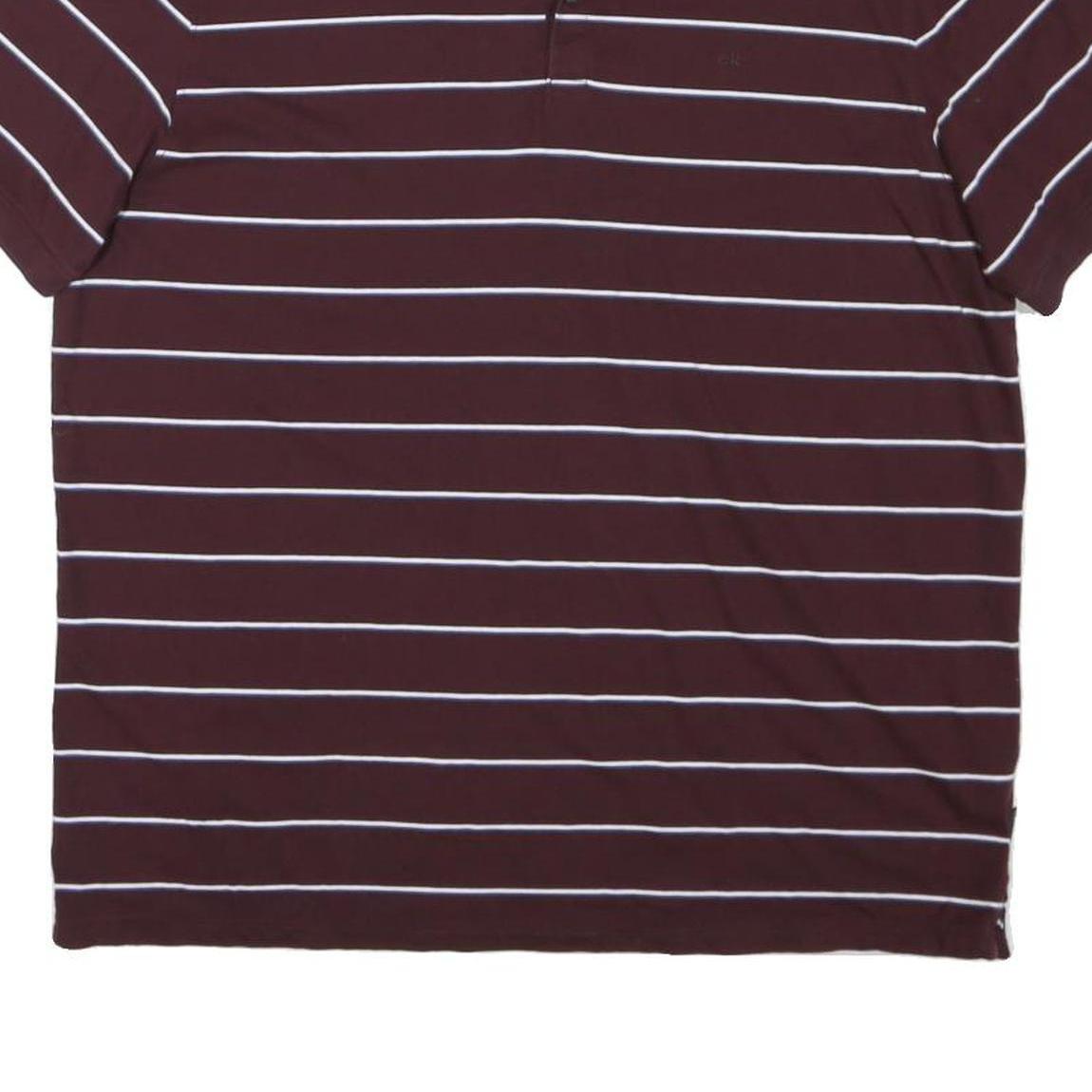 CALVIN KLEIN Mens Maroon & White Striped Short Sleeve Polo Shirt L Cotton Blend