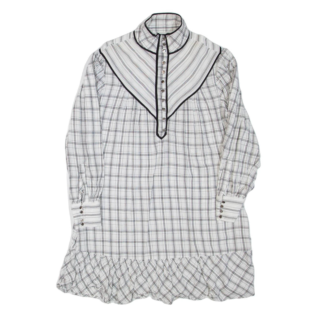 KAREN MILLEN Womens Day Dress White Check Long Sleeve Short UK 12