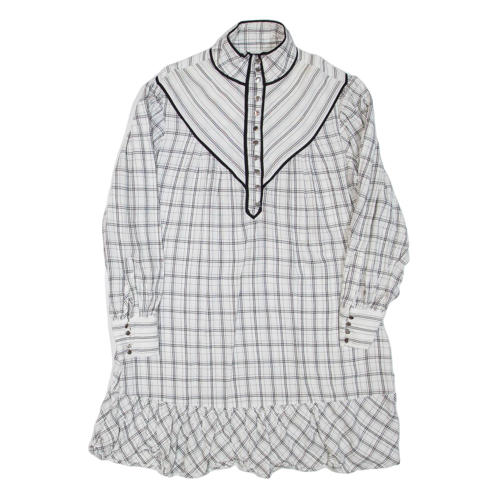 KAREN MILLEN Womens Day Dress White Check Long Sleeve Short UK 12