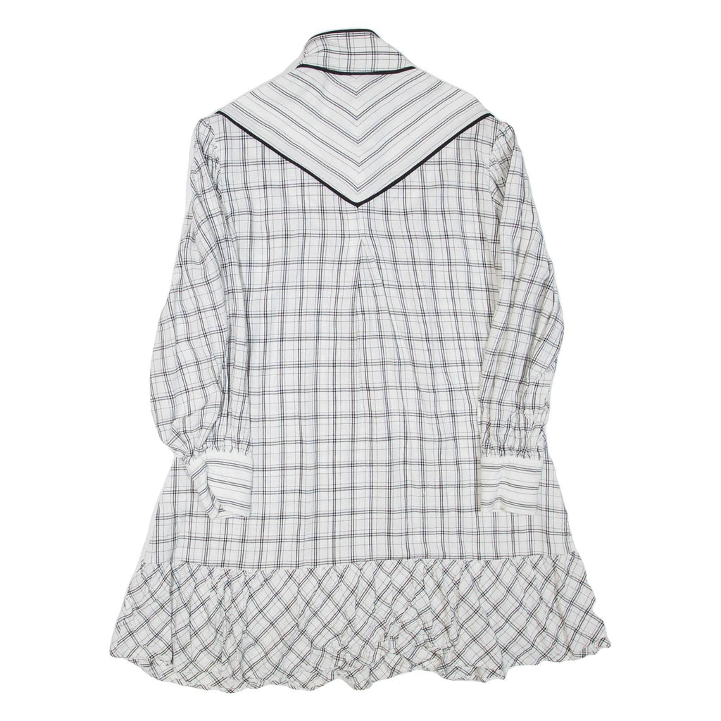 KAREN MILLEN Womens Day Dress White Check Long Sleeve Short UK 12