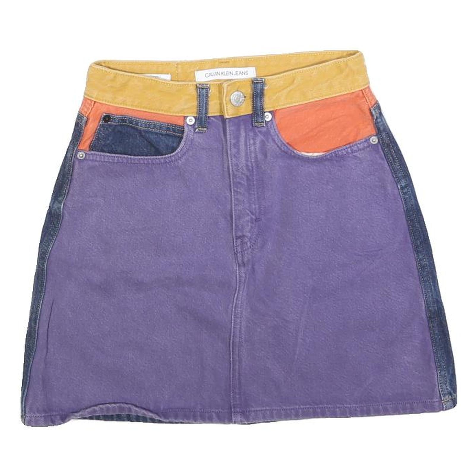 CALVIN KLEIN JEANS Womens Purple Blue Yellow & Orange Denim Mini Cotton Skirt