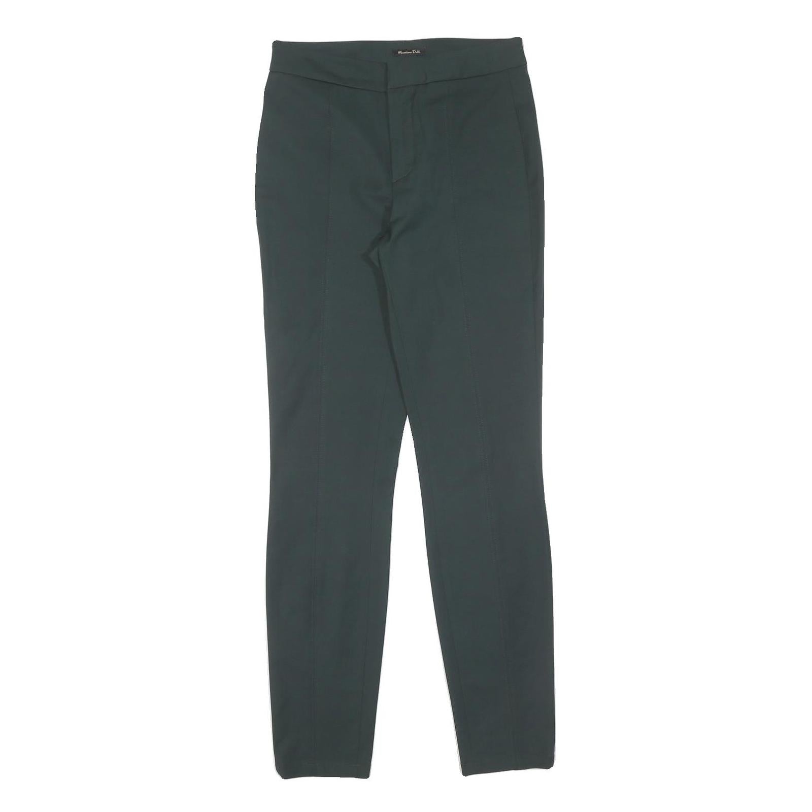 MASSIMO DUTTI Womens Cotton Blend Green Slim Straight Trousers W27 L30 Elegant